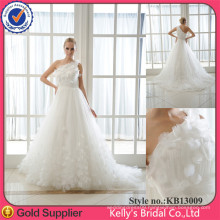 Most Popular One-shoulder Sleeve A-line Printed Puffy Skirt Wedding Dress For Ladies